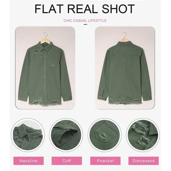 WOMEN'S Oversized Denim Jacket Casual Long A1 Green